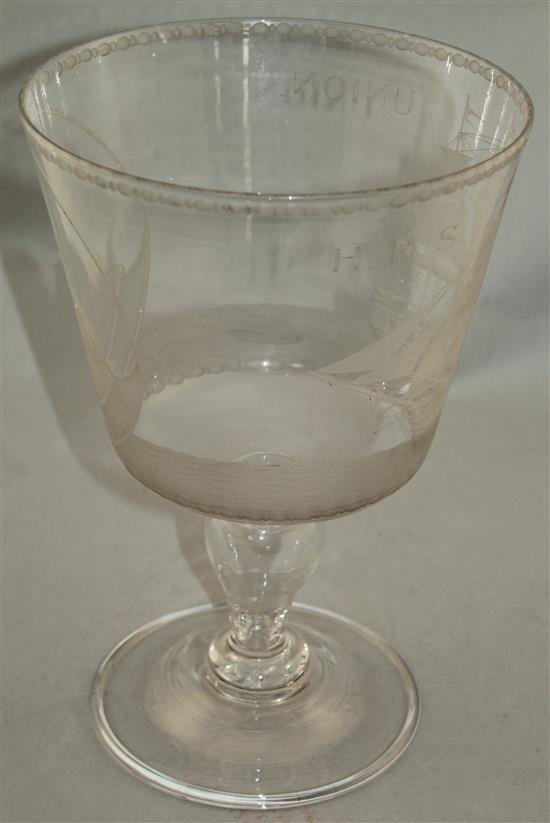 Napoleonic Wars Interest: A massive glass commemorative goblet, early 20th century, 32cm.